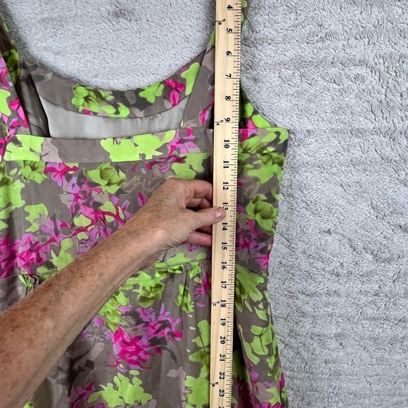 BANANA REPUBLIC Silk Cotton Blend Floral Dress Green Pink Sheath Tank Size 12 - Picture 16 of 16